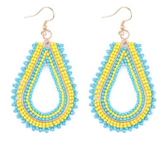 Tear Drop Yellow and Blue Earrings - Picture 1 of 2